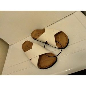 Men's White Leather Sz US 12 46 Euro UK 11 Slides Sandals Flip Flops New